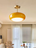 Plafonnier disque en verre style Bauhaus en laiton ou finition chrome, verre orange-jaune ou blanc