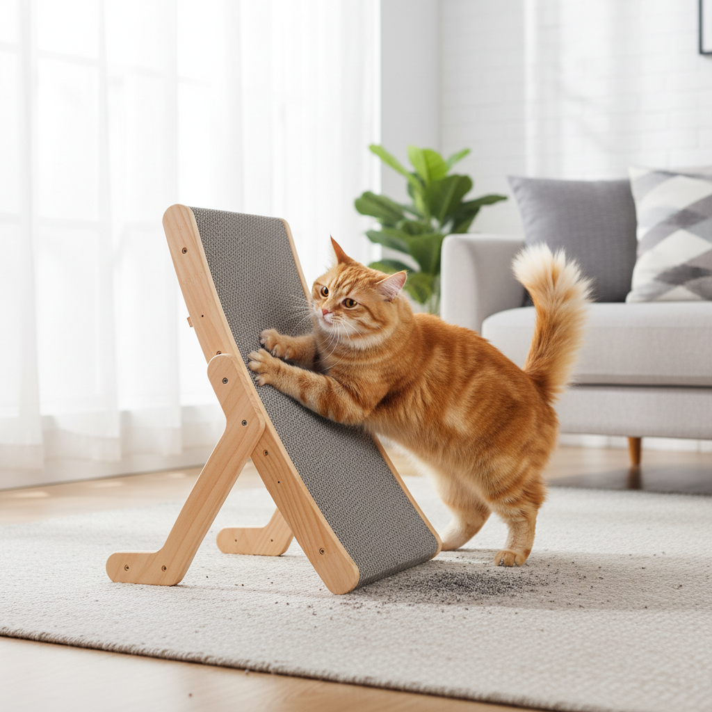 曲線木製キャットスクラッチャーラウンジベッド 猫用 今日