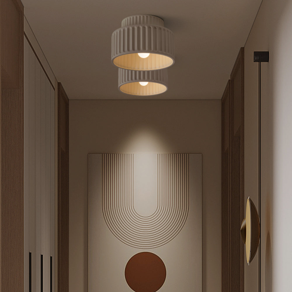 Lampada da soffitto in resina rigata E27 bianca design compatto retrò per soggiorno