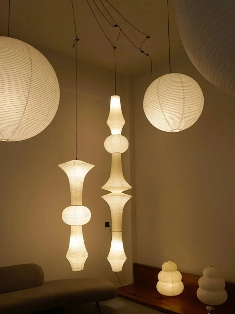 Luma-valaisimet, joissa on veistoksellinen muoto ja japanilainen geometrinen minimalismi