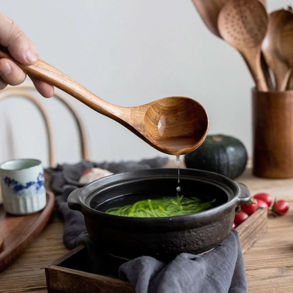Teak Kitchen Utensil Set For Elegant Cooking In Modern Kitchen