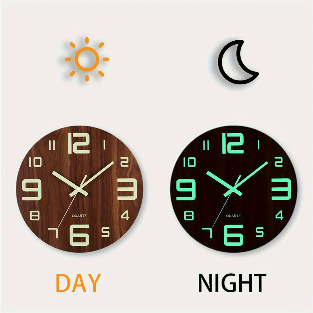 Wanduhr aus Walnussholz mit leuchtendem Glow und geräuschlosem Quarzwerk