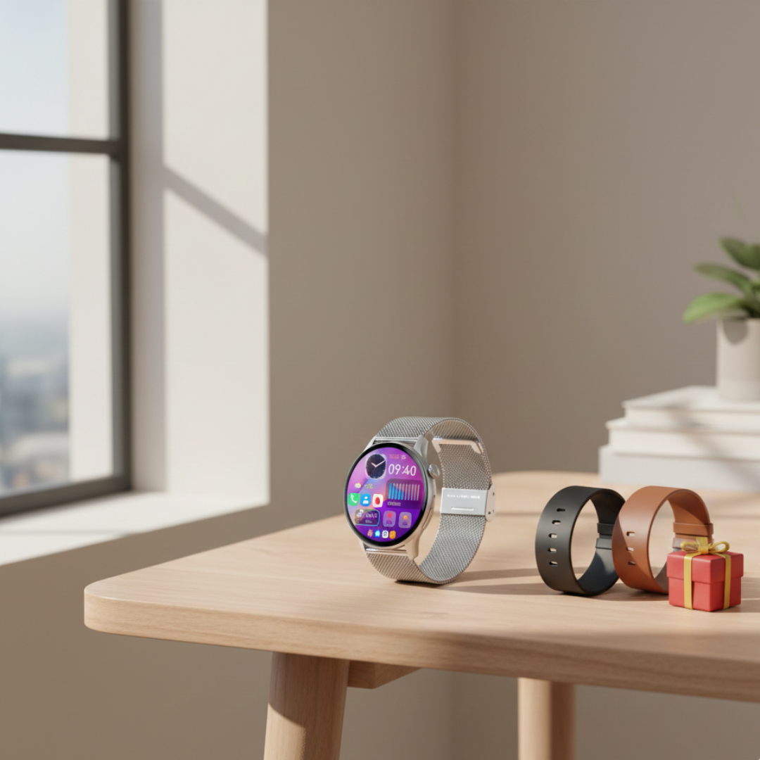 Montre connectée AMOLED pour femmes avec design étanche et appel Bluetooth | Rosalyssa