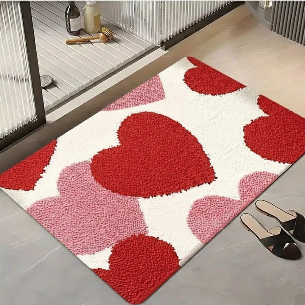 Cozy Entrance Doormat With Heart Pattern And Durable Polyester