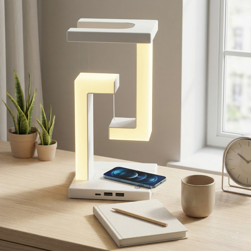 Flytbar skrivebordslampe med indbygget trådløs opladning | Rosalyssa