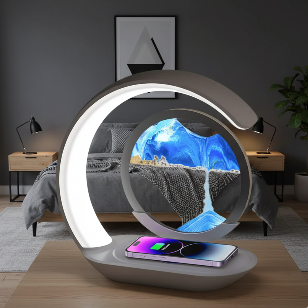 LED-timeglasbordlampe med trådløs opladning | Rosalyssa