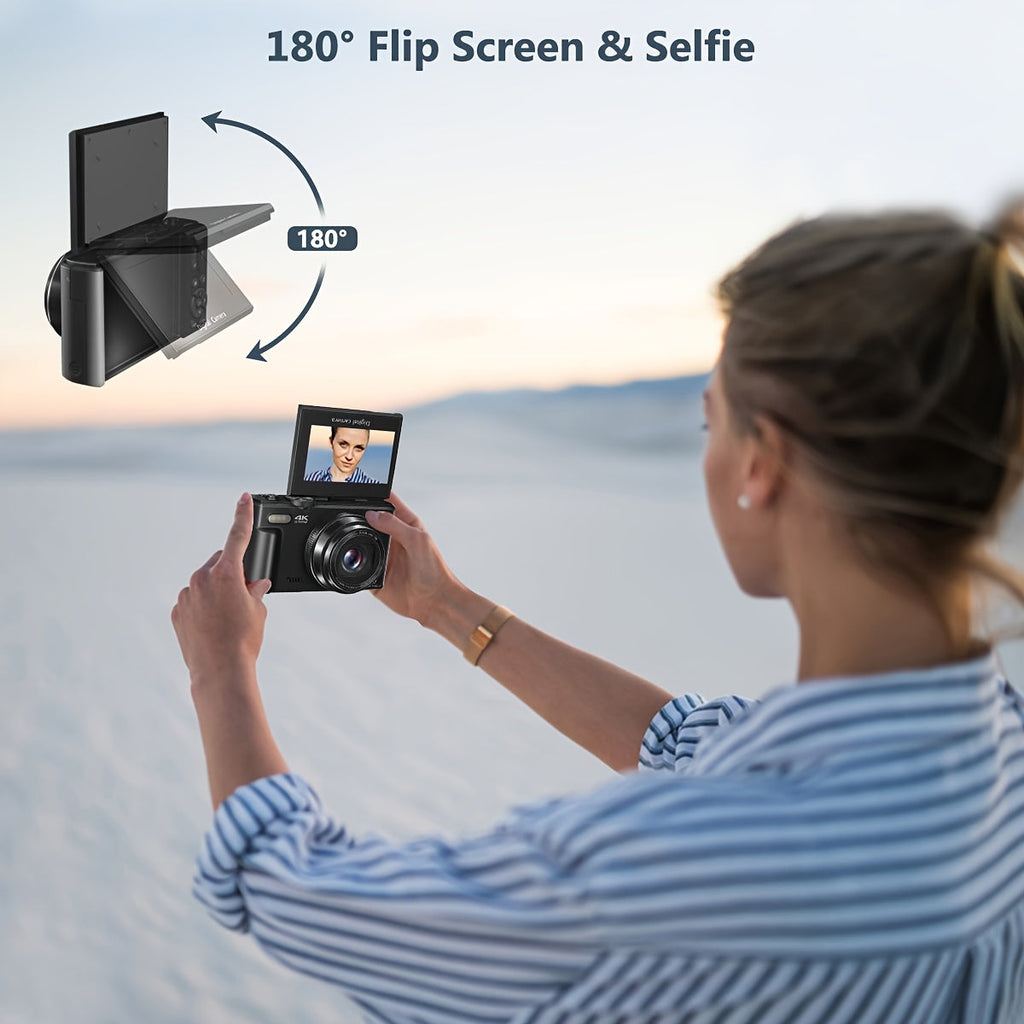 Compact 4K Digital Camera With WiFi And Flip Screen For Vlogging