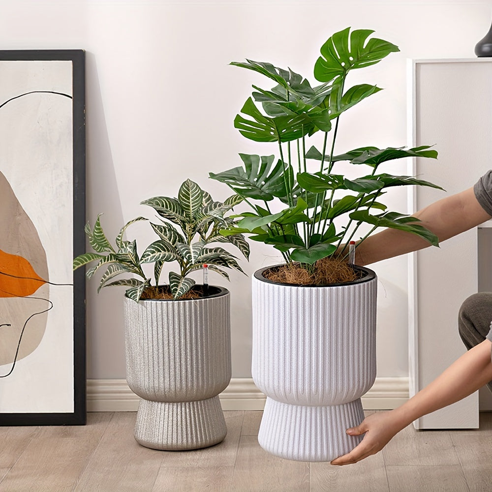 White Self-Watering Planter With Wine Glass Design and Water Level Indicator