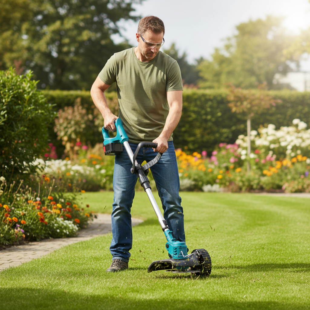 Tagliabordi cordless per erbacce e cura del prato, taglierina elettrica regolabile