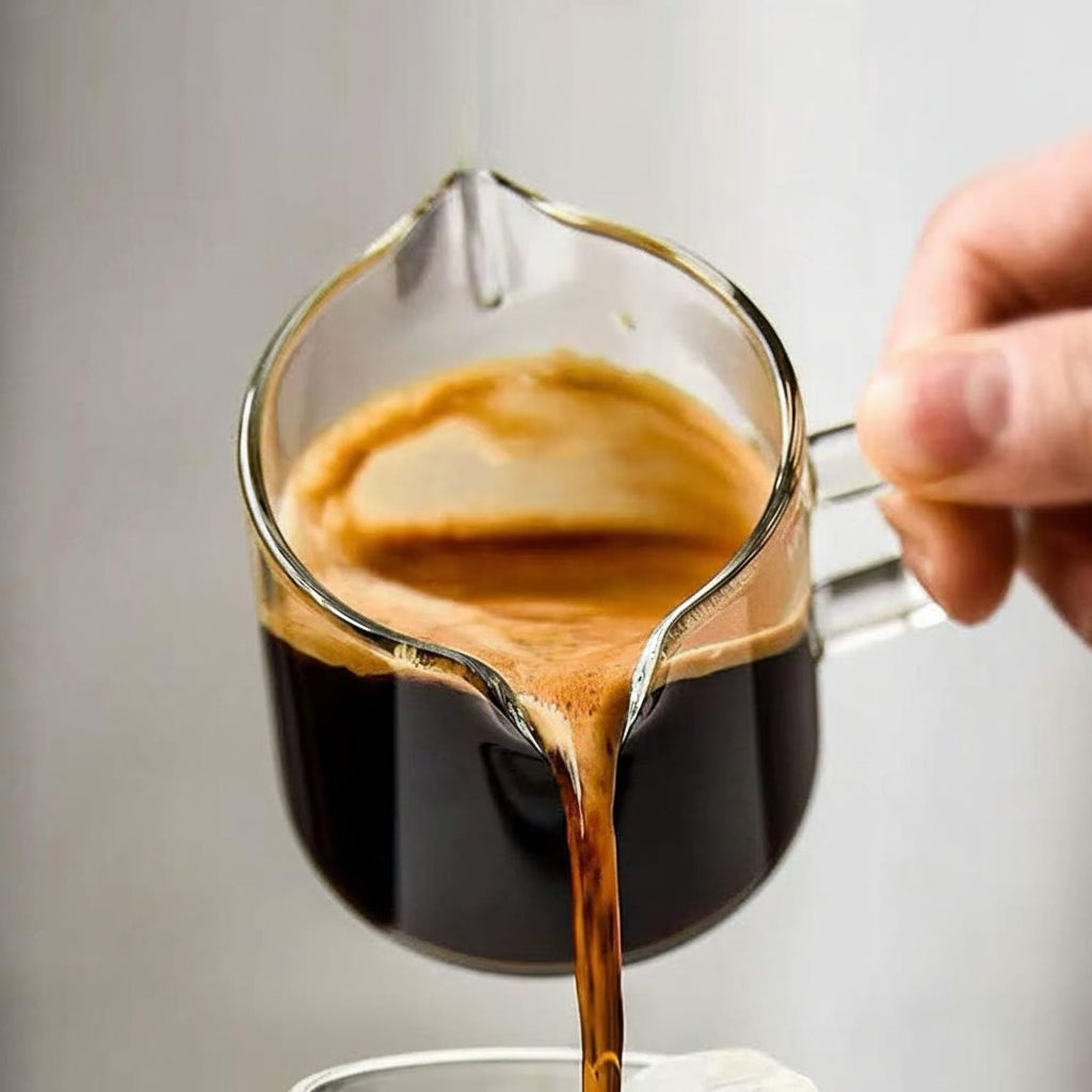 Skleněný odměrný džbánek na espresso s dvojitým výlevem, 4 oz konvička