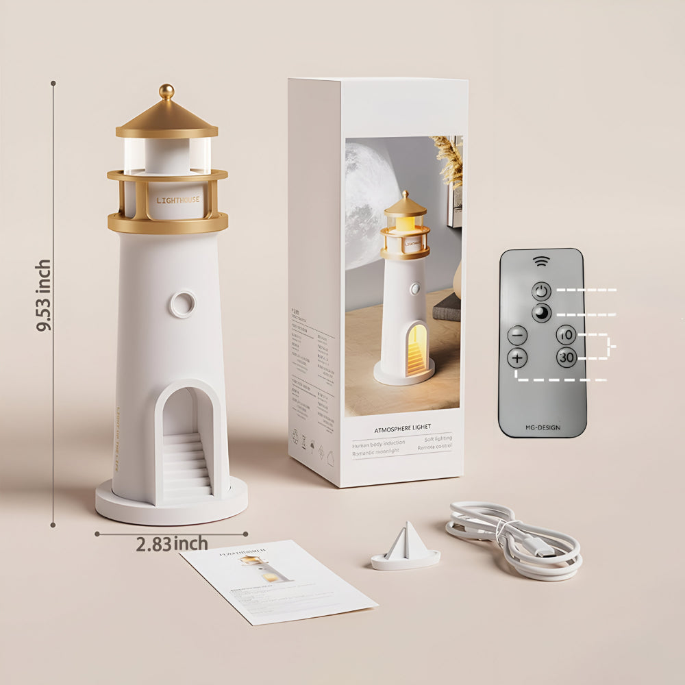 LED Lighthouse Night Light With Projection For Bedroom Decor