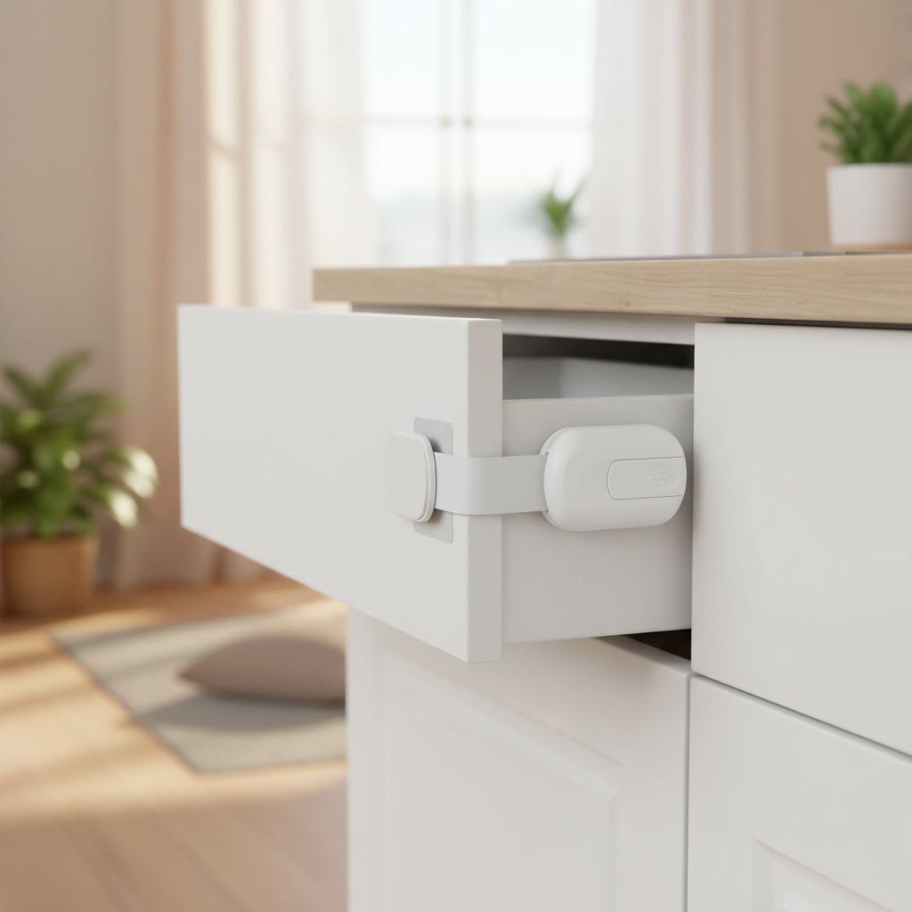 Adhesive Cabinet Locks For Childproofing Drawers And Doors