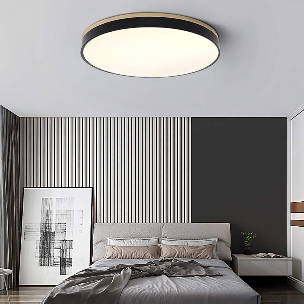 Lámpara de techo redonda de madera con LED y acrílico, regulable con luz cálida, estilo escandinavo