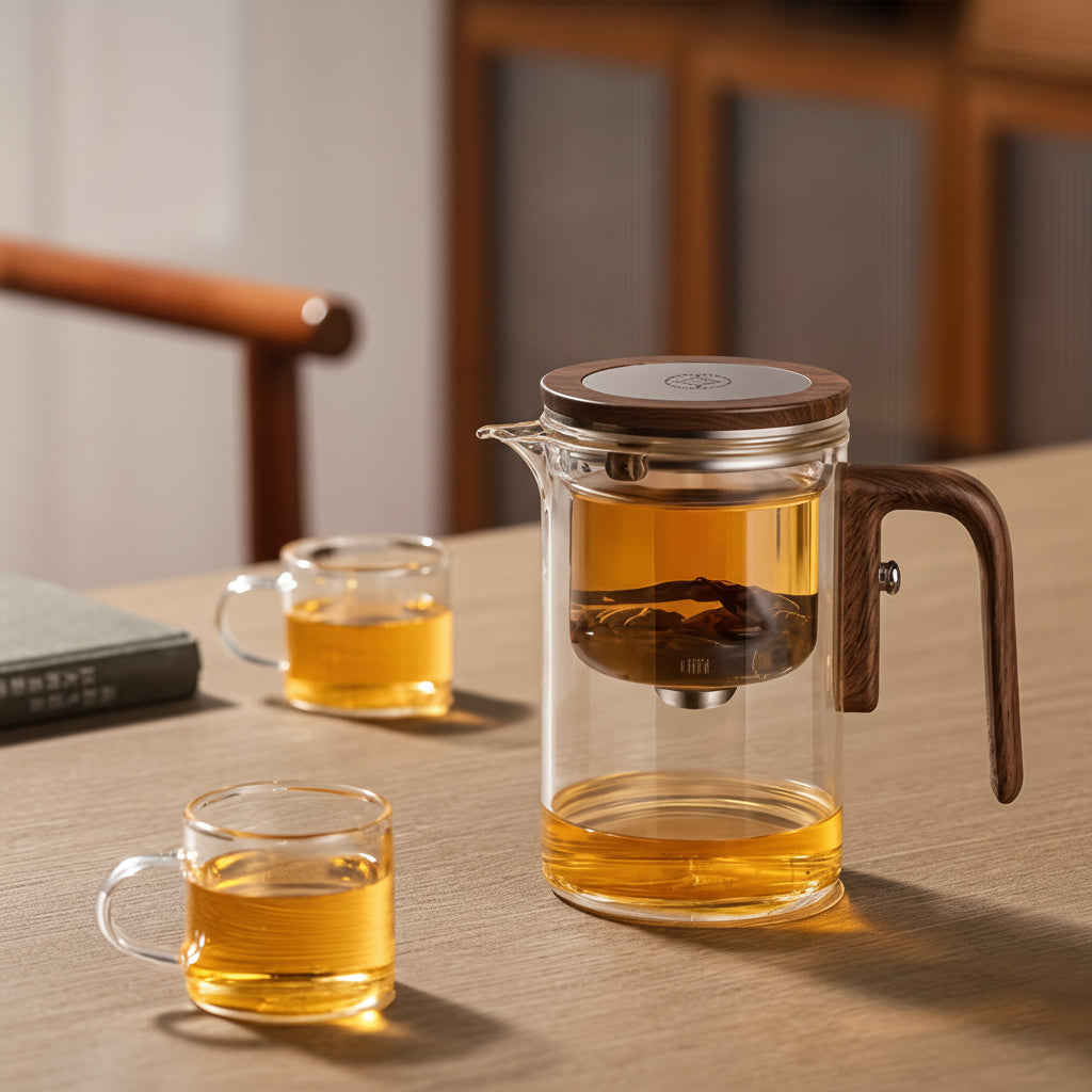 Tetera de vidrio transparente con infusor para preparar té de hojas sueltas