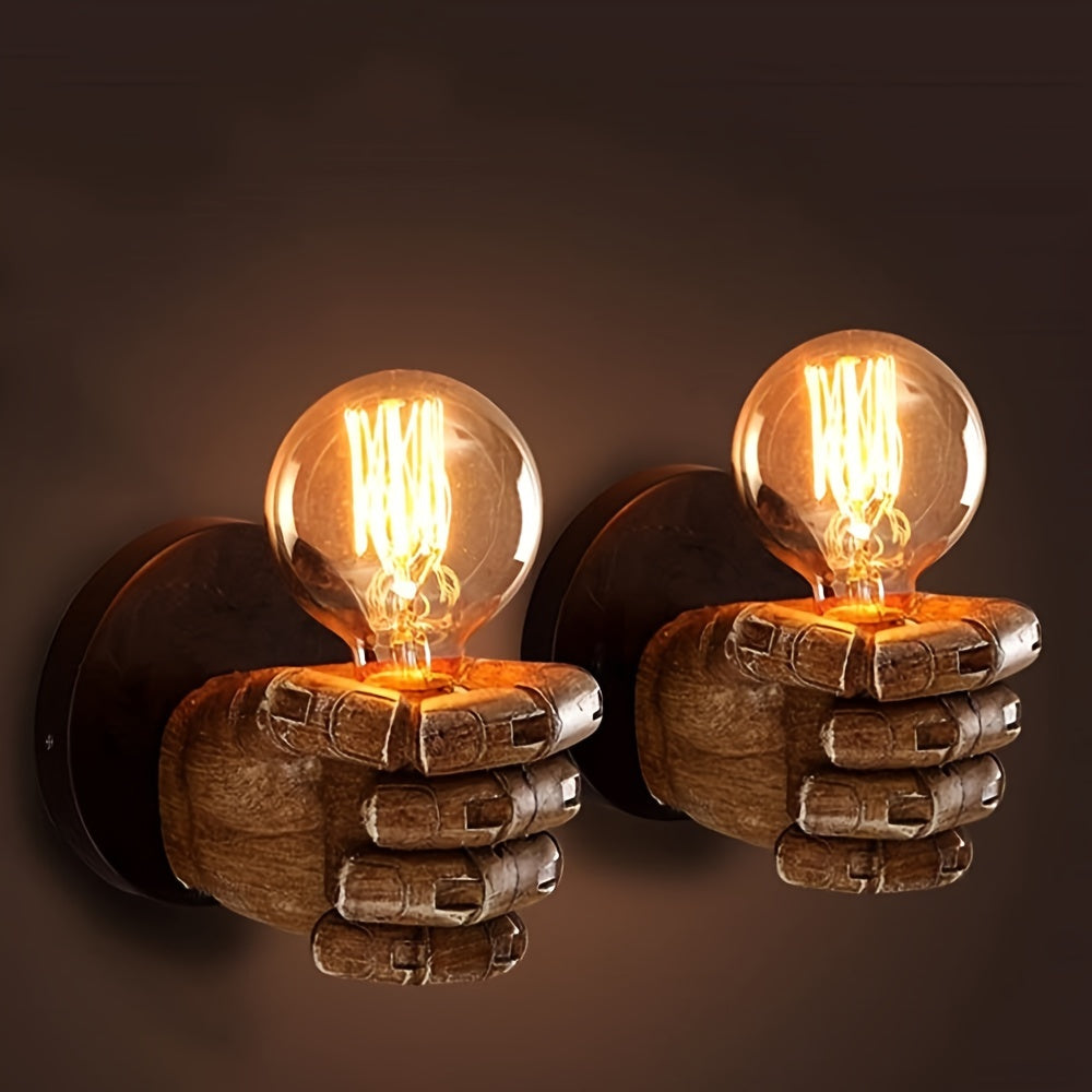 Lampada da parete a forma di mano in resina con base E26, stile industriale