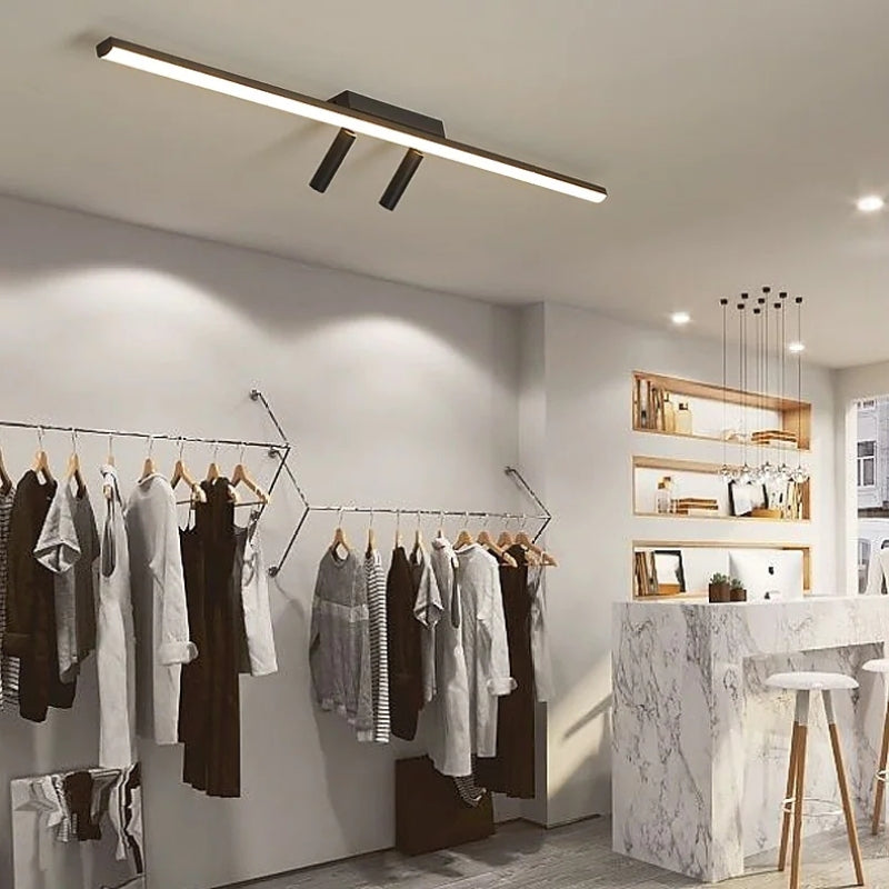 Black Linear LED Ceiling Light With Adjustable Spotlights 80–100cm