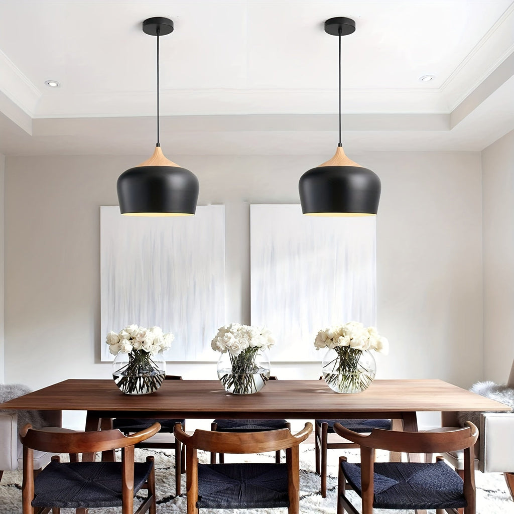 Moderne skandinavisk taklampe med jern- og trestrukturdesign