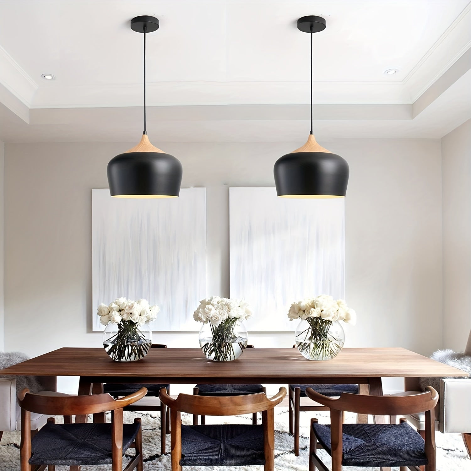 Moderne skandinavisk taklampe med jern- og trestrukturdesign
