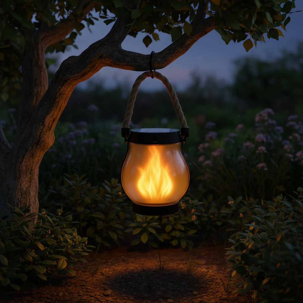 Solar Lantern With Flame Effect For Outdoor Garden Lighting