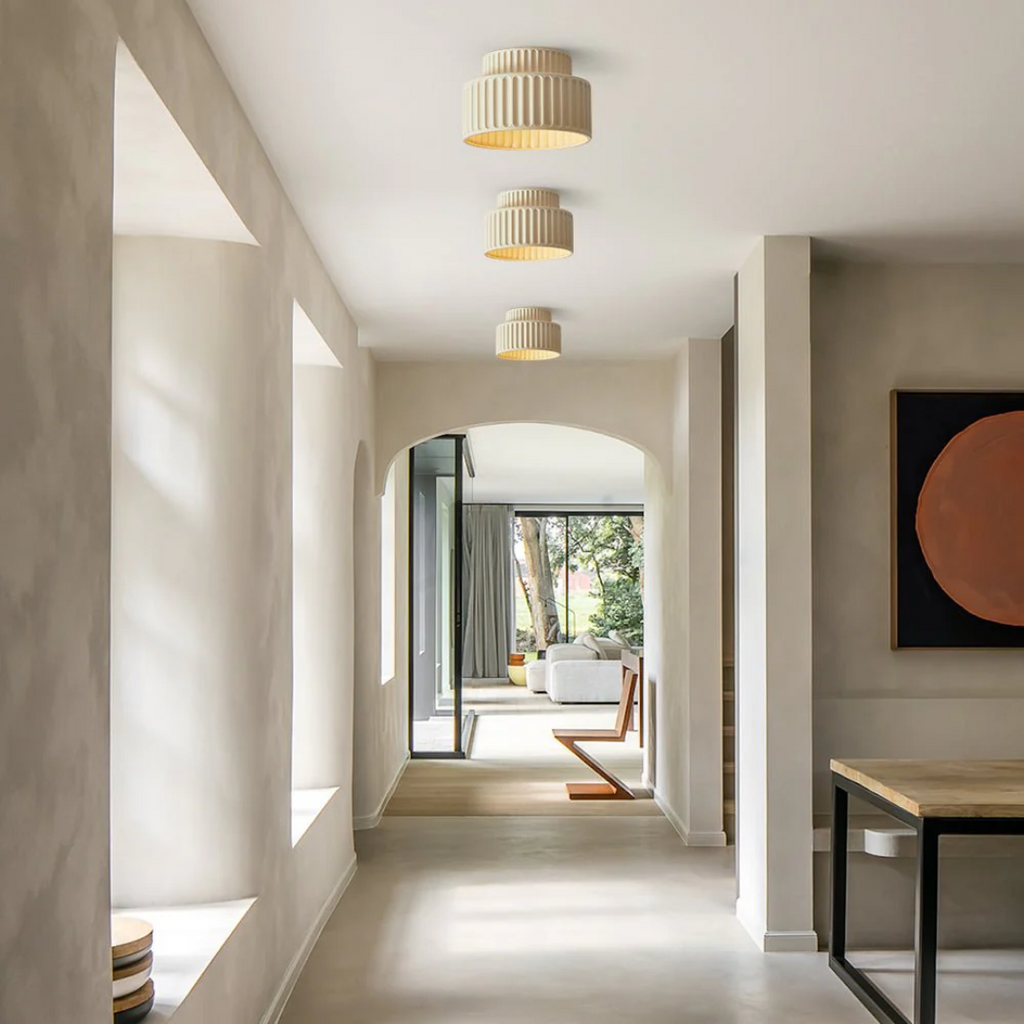 Vesper Ribbed Vintage Semi Flush Ceiling Light For Low Ceilings