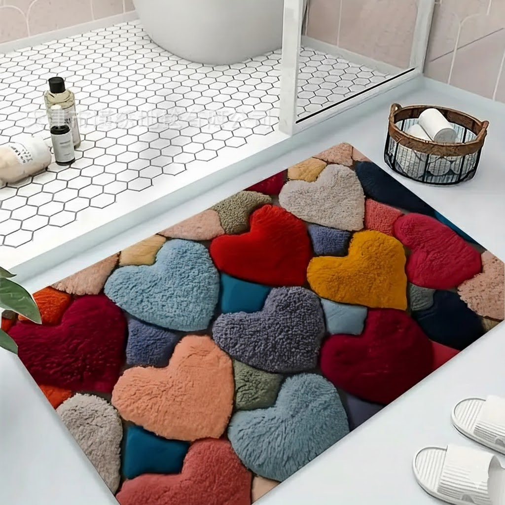 Cozy Entrance Doormat With Heart Pattern And Durable Polyester