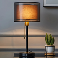Lumis bordlampe med dobbel tekstilskjerm i moderne vintage-stil