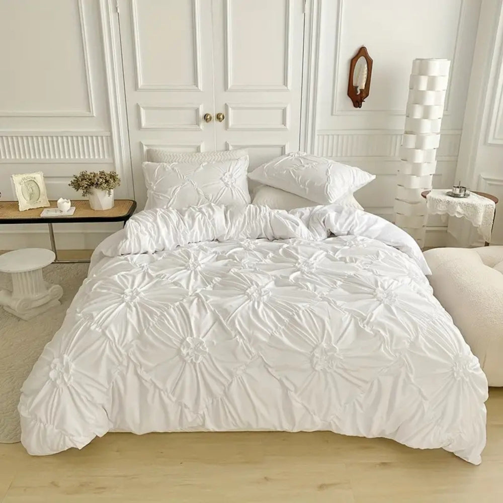Floral Pleated Quilt Cover Set for Bedroom Bedding