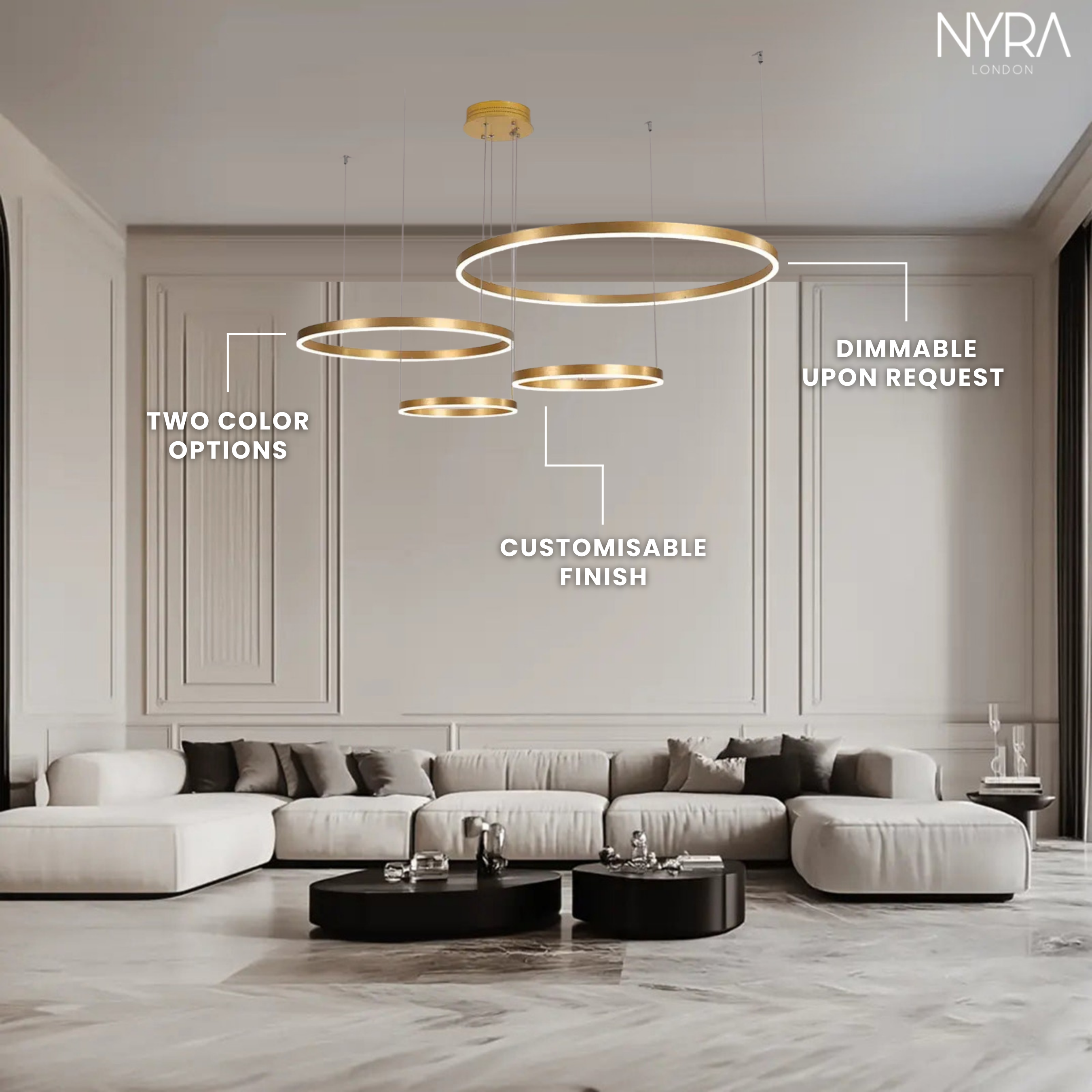 Lampe Anneau Solara avec construction en aluminium premium et acrylique 12500 lumens
