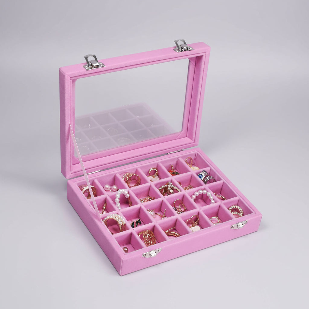 Mother's Day Velvet Jewelry Tray With Glass Lid Storage Box