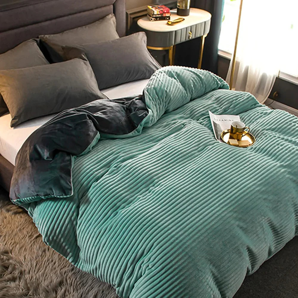 Winter Plush Duvet Cover Set With Bedspread Look Design