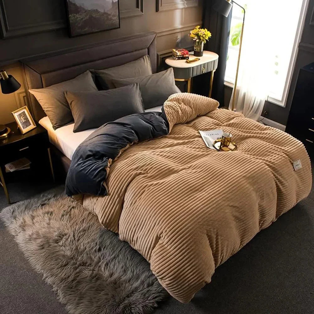 Winter Plush Duvet Cover Set With Bedspread Look Design