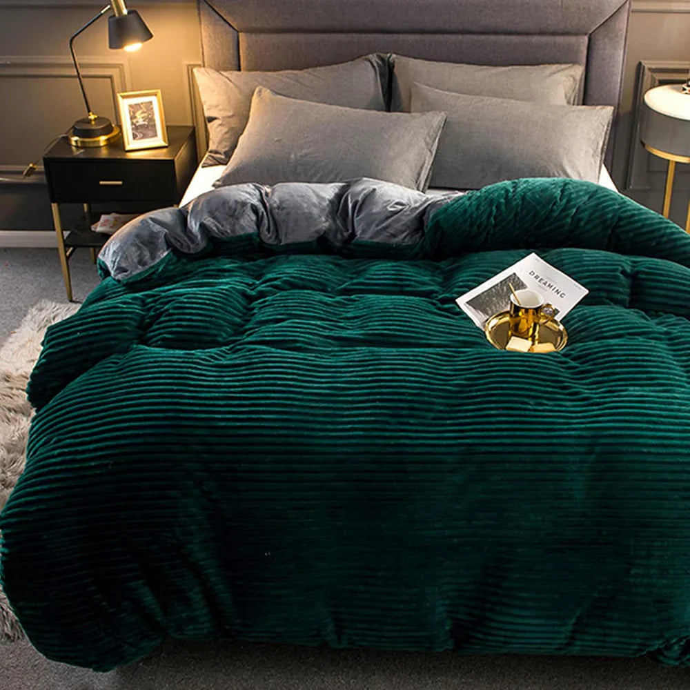 Winter Plush Duvet Cover Set With Bedspread Look Design