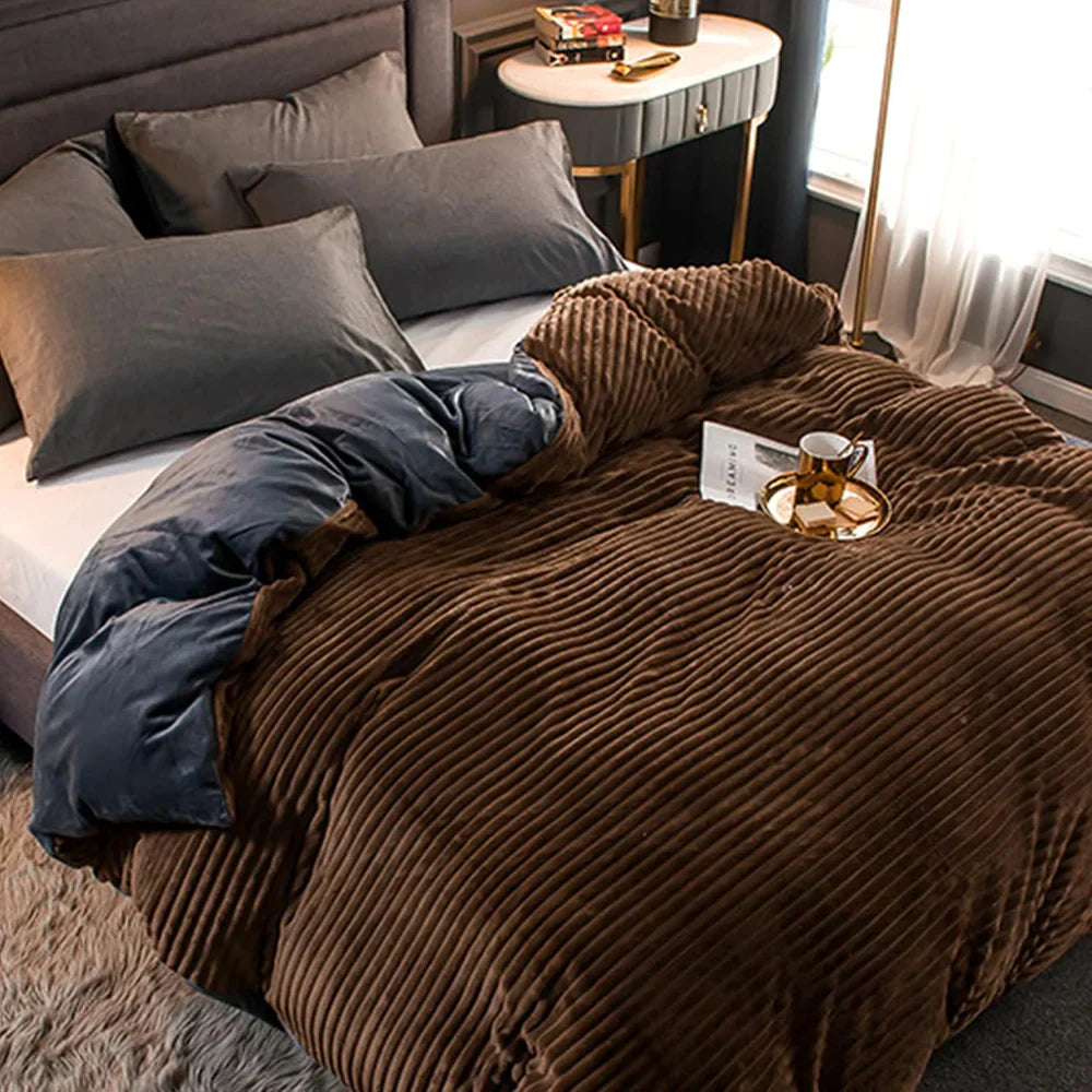 Winter Plush Duvet Cover Set With Bedspread Look Design