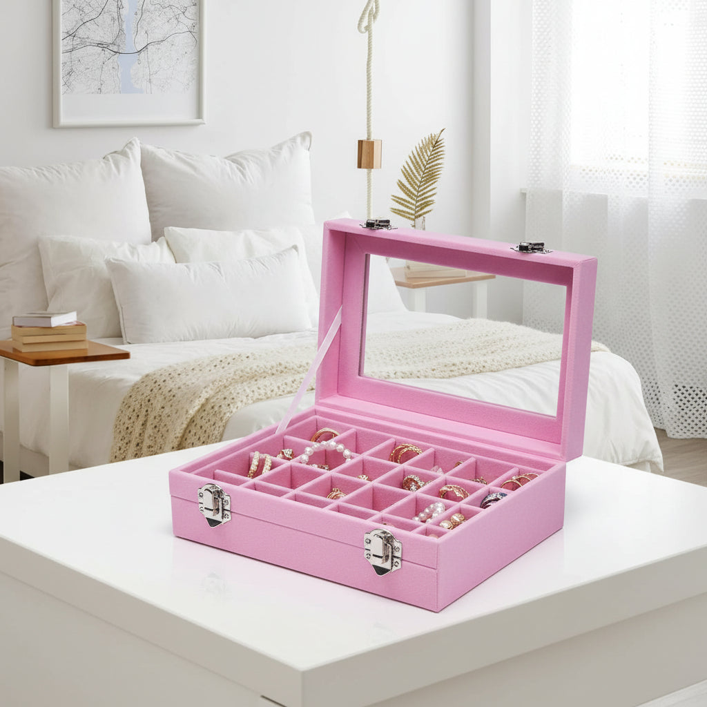 Mother's Day Velvet Jewelry Tray With Glass Lid Storage Box