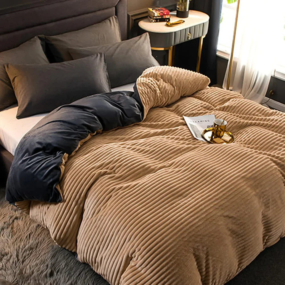 Winter Plush Duvet Cover Set With Bedspread Look Design