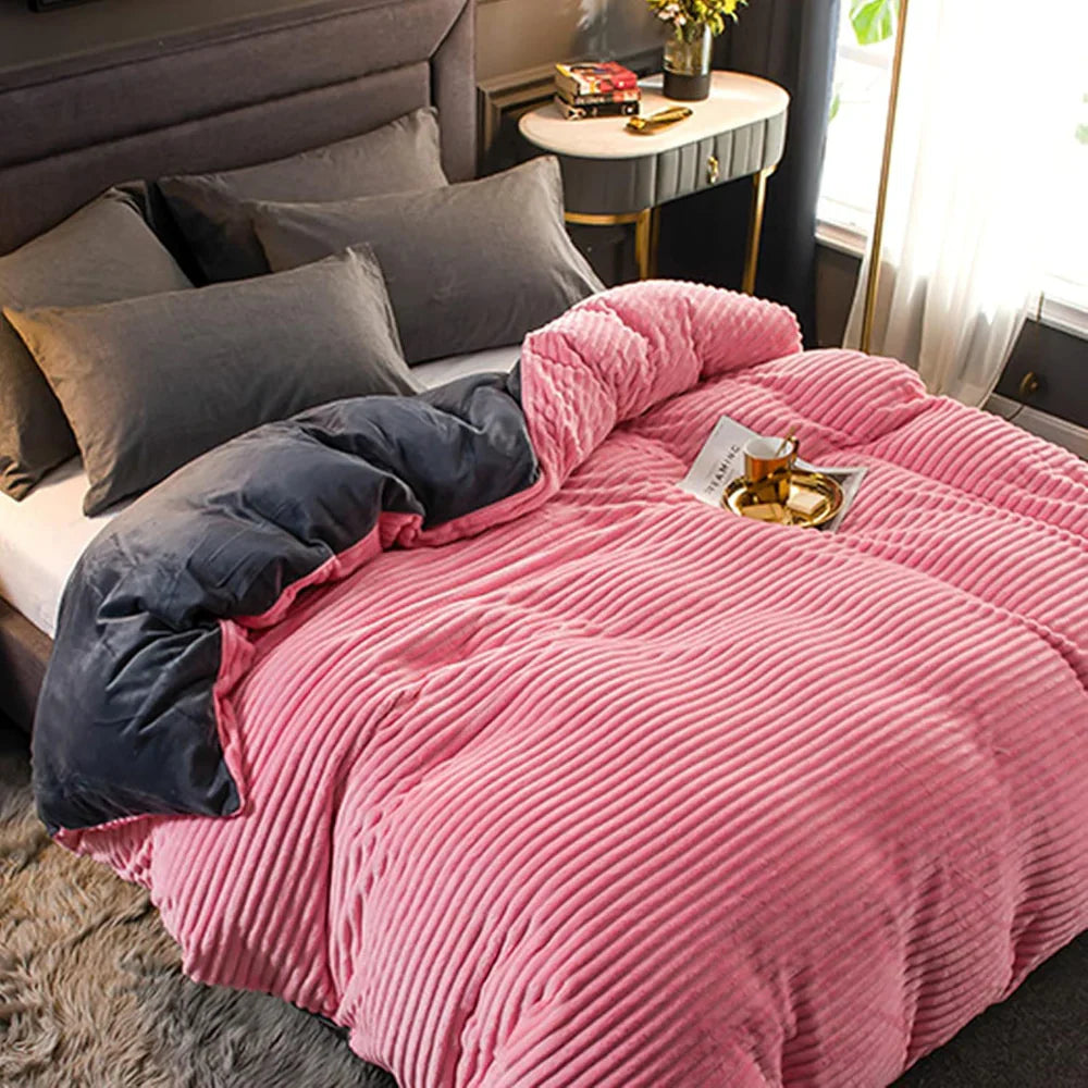 Winter Plush Duvet Cover Set With Bedspread Look Design