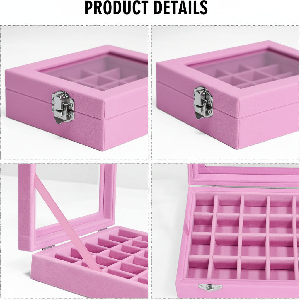 Mother's Day Velvet Jewelry Tray With Glass Lid Storage Box