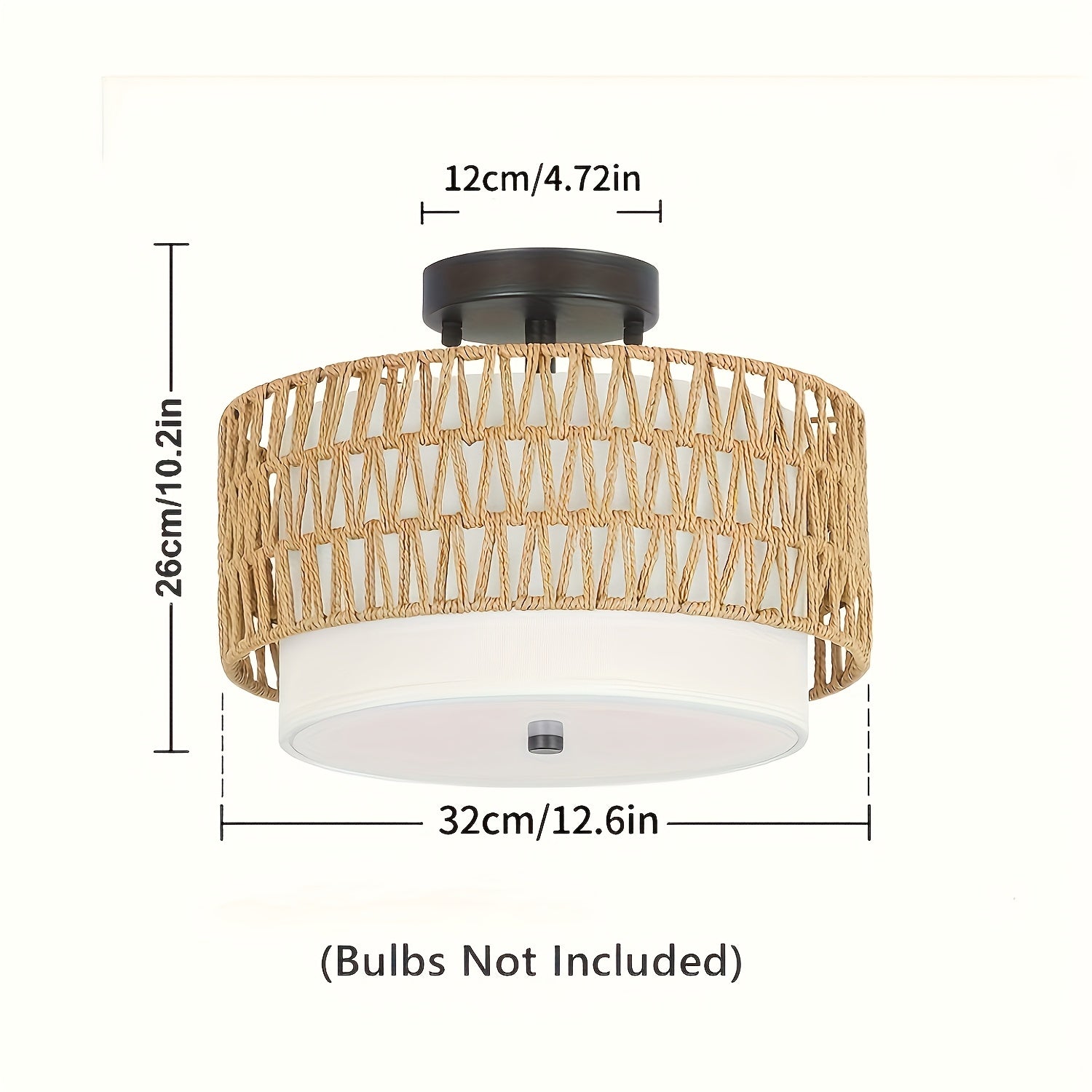 Luminária de Teto Boho em Rattan com Abajur de Linho, Montagem Semi-Embutida