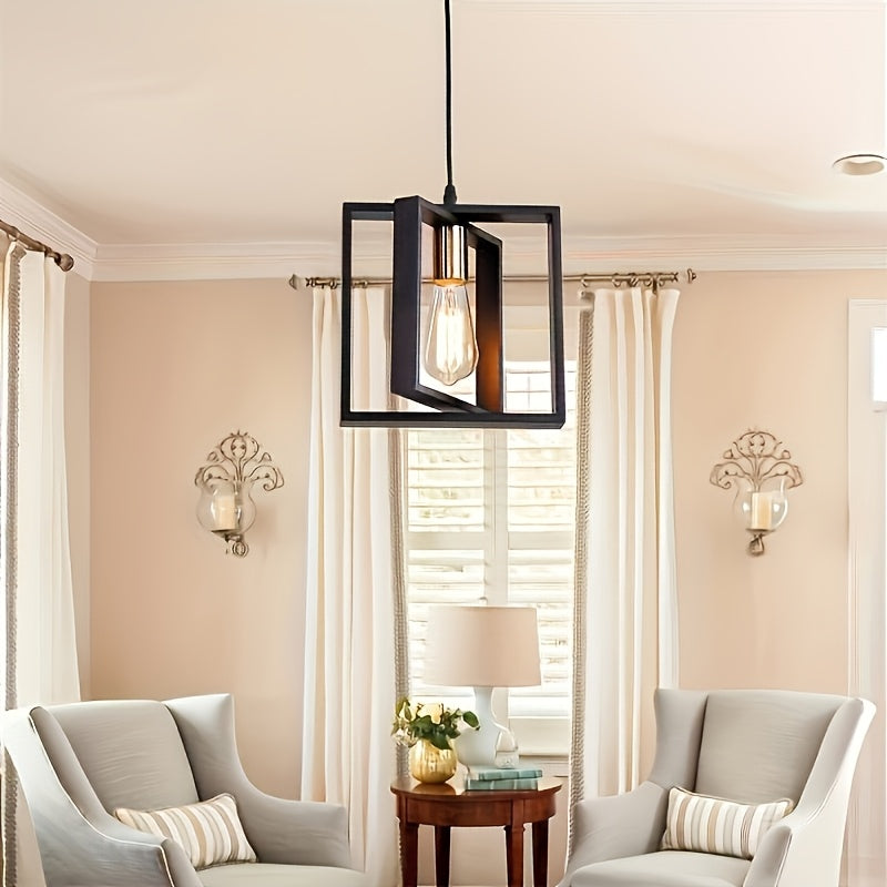 Geometric Industrial Pendant Light With Metal Frame For Modern Living Spaces
