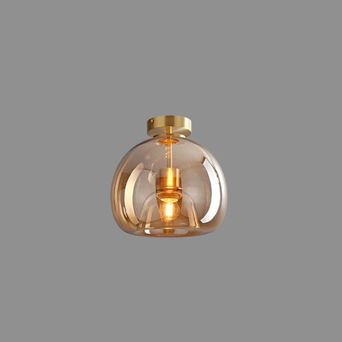 Retro ravfarvet glas loftslampe med skærm i bobleglas