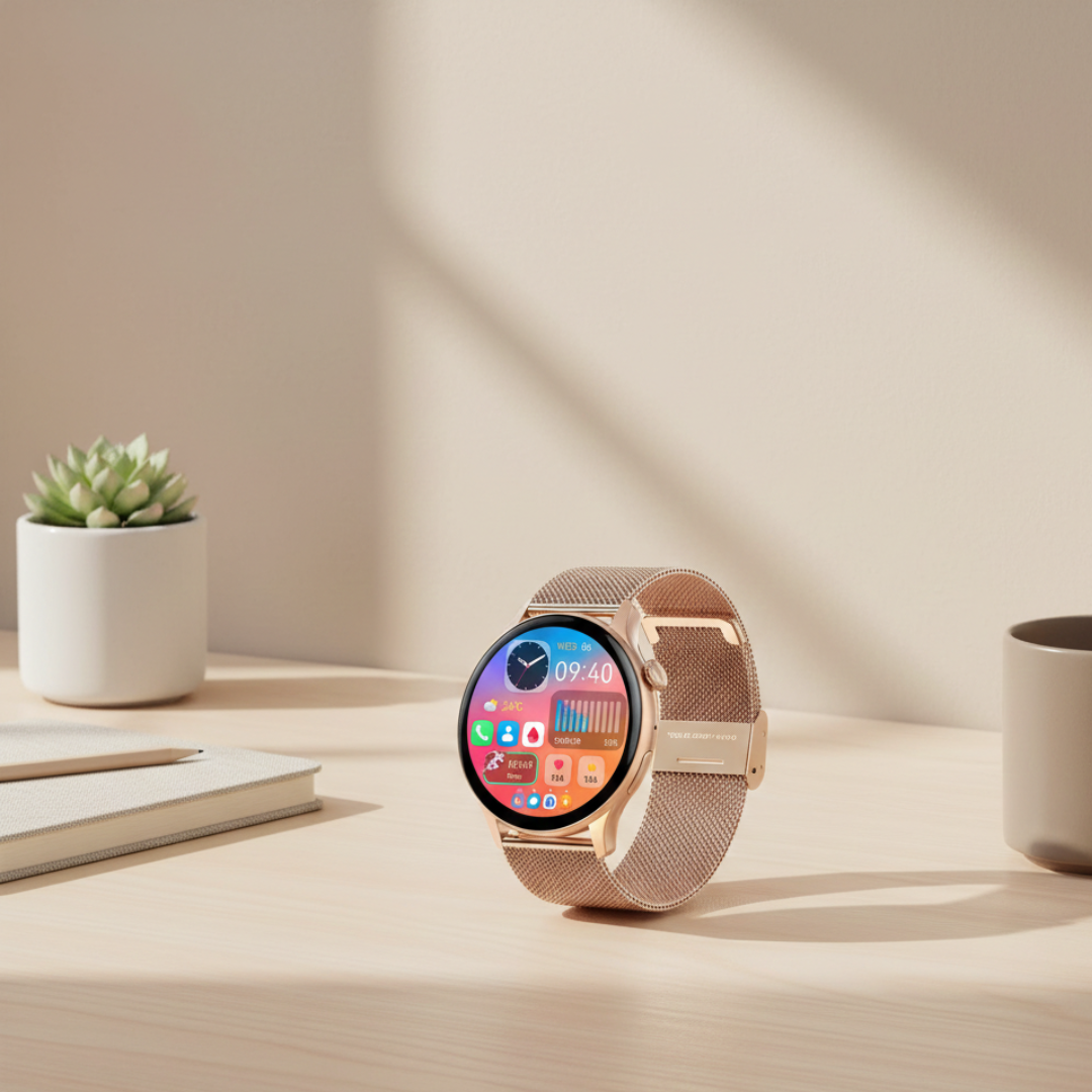Montre connectée AMOLED pour femmes avec design étanche et appel Bluetooth | Rosalyssa
