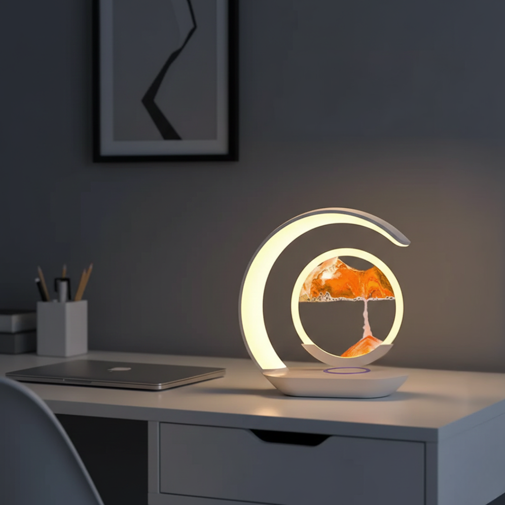 LED-timeglasbordlampe med trådløs opladning | Rosalyssa