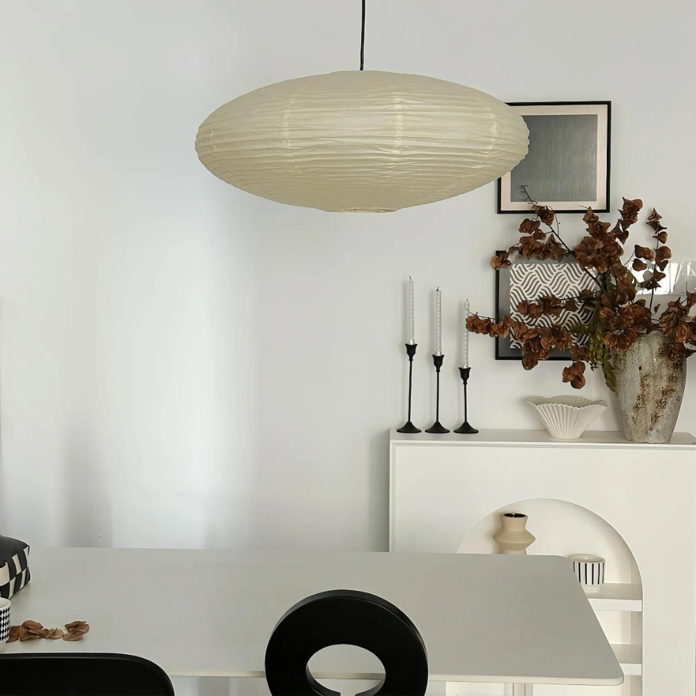 Lampada da soffitto Japandi in carta di gelso con LED bianco geometrico 50/60 cm