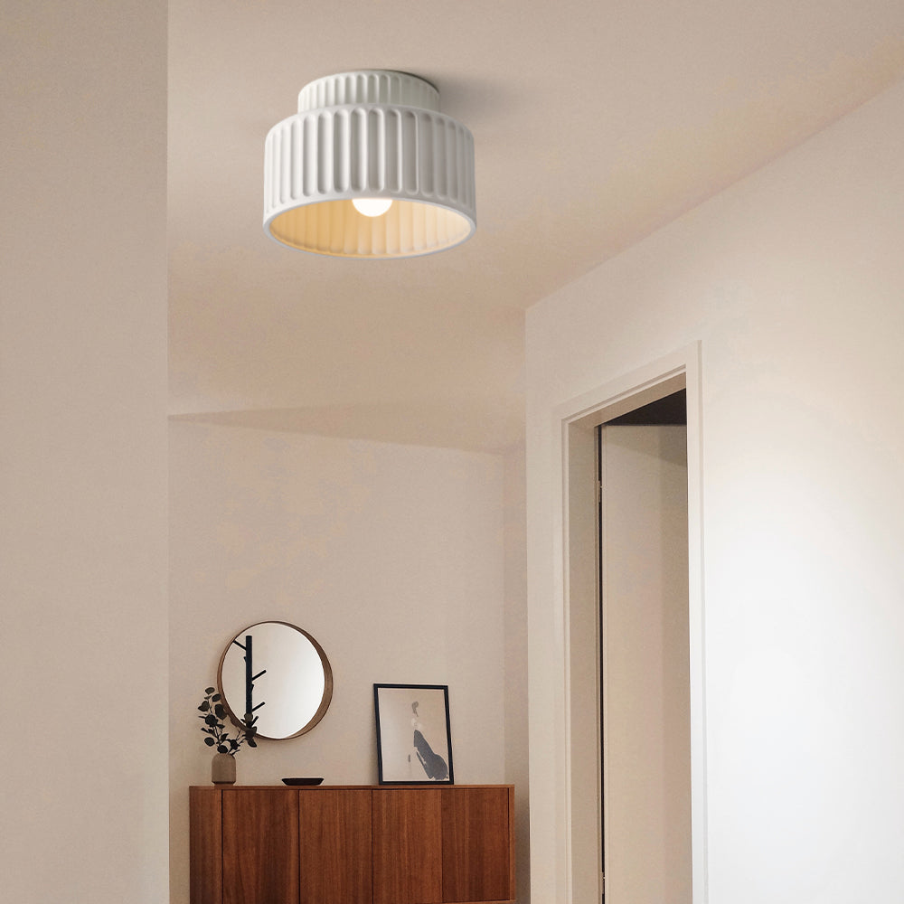 Lampada da soffitto in resina rigata E27 bianca design compatto retrò per soggiorno