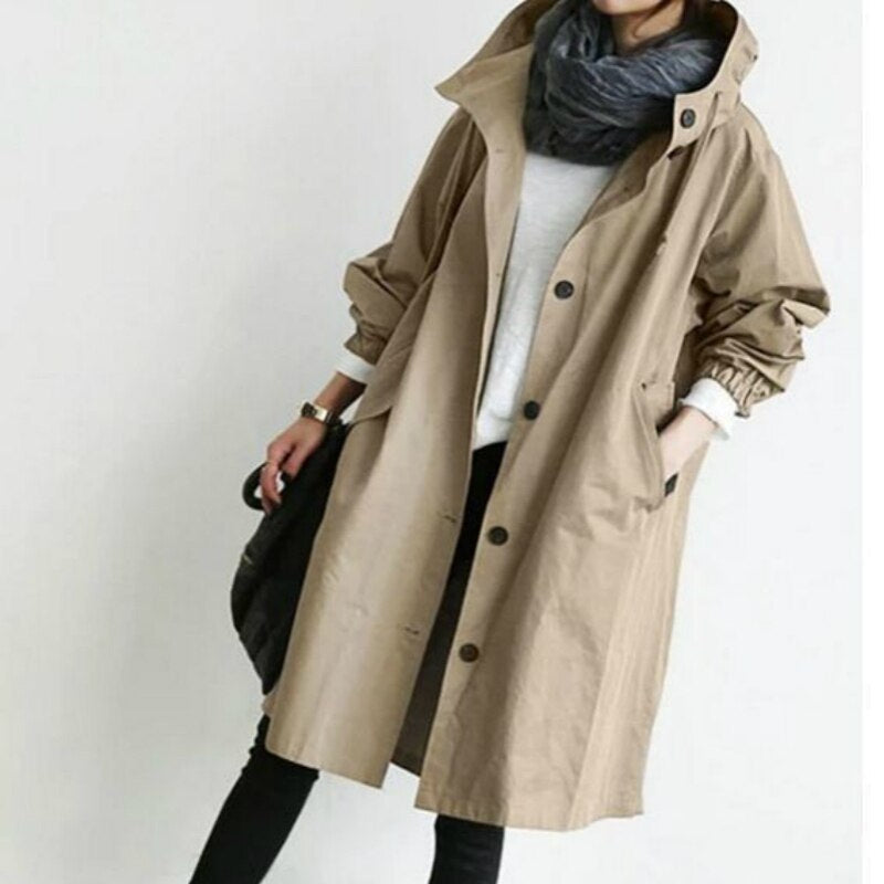 AuroraWeave Fashionable Trench Coat For Women Long Style Seasonal 2024