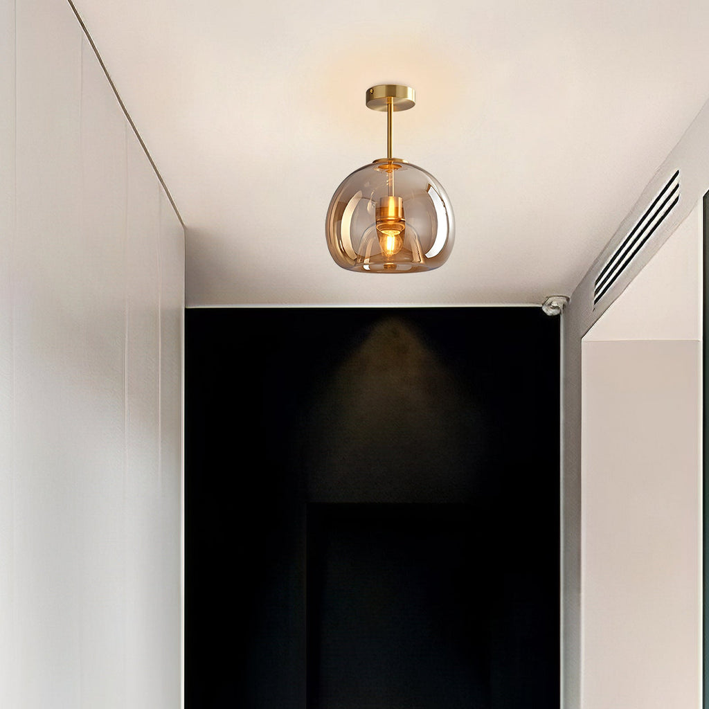 Retro ravfarvet glas loftslampe med skærm i bobleglas