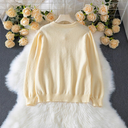 Crocheted Hollow-out Long Sleeve Single-breasted Sweater Coat