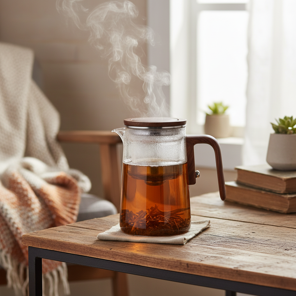 Tetera de vidrio transparente con infusor para preparar té de hojas sueltas