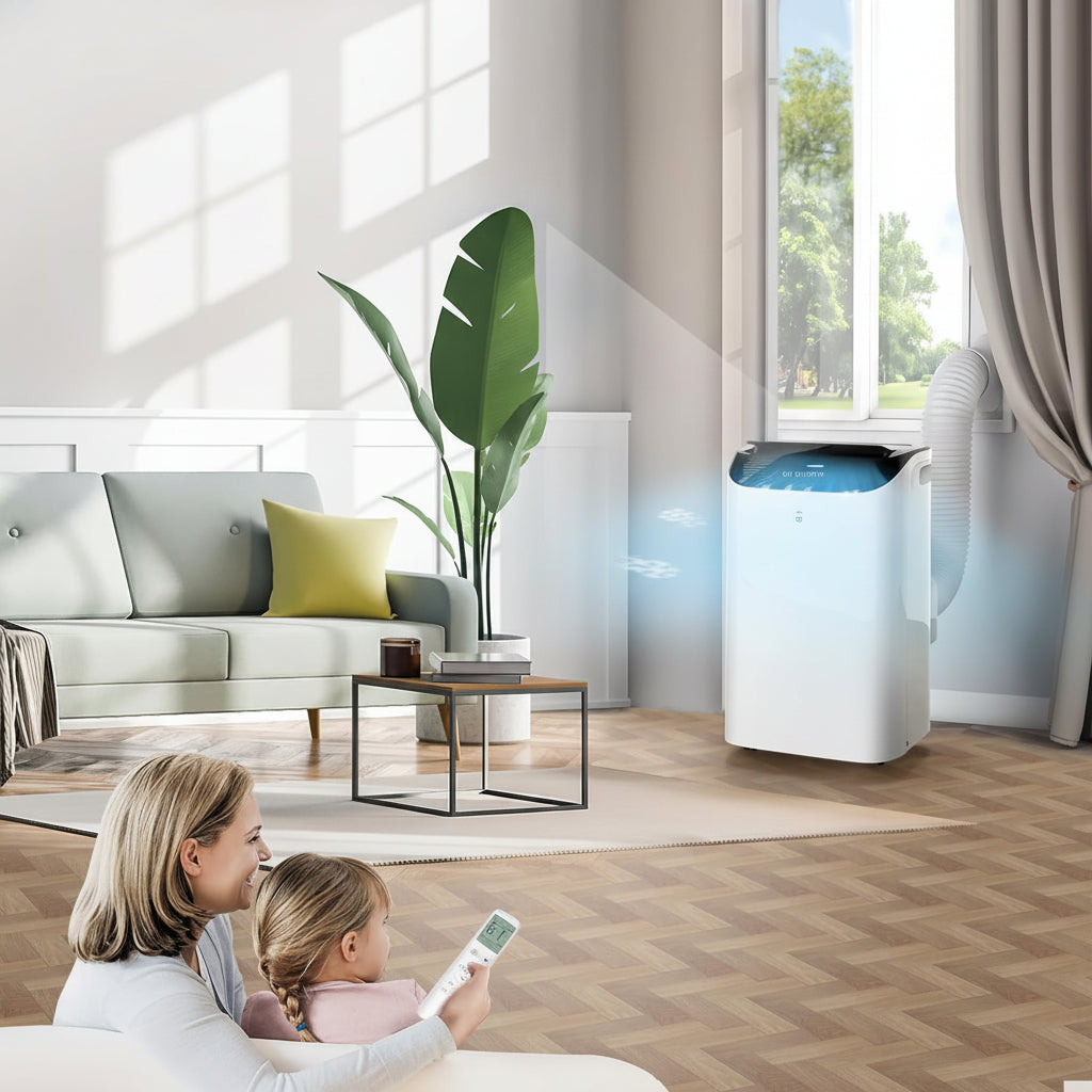 Přenosná klimatizace 14000 BTU s chladicím ventilátorem a odvlhčovačem