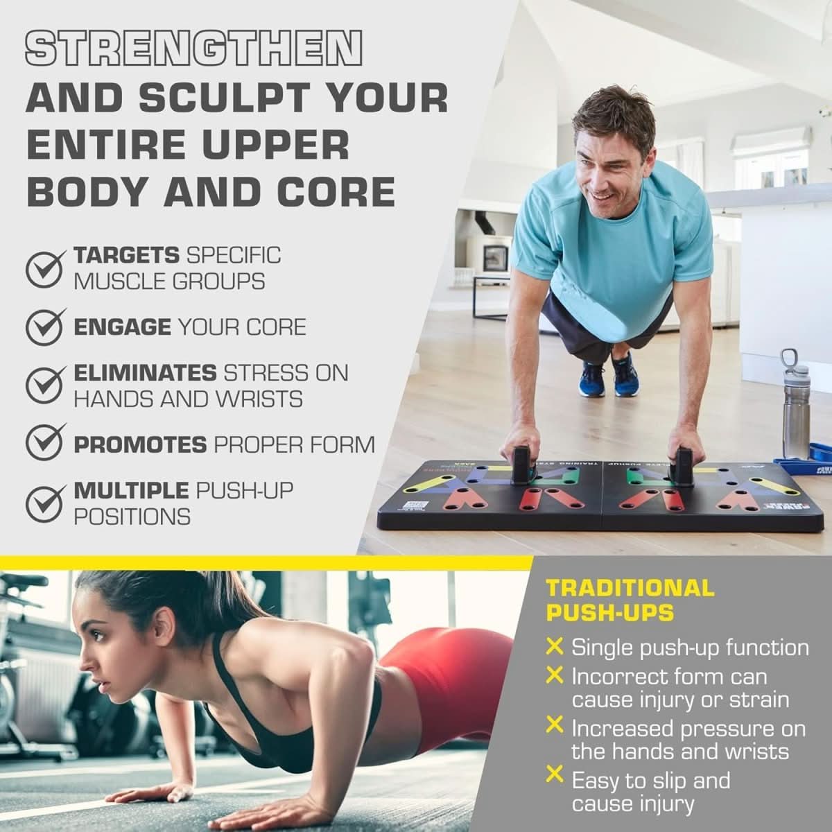 PulseFlex klappbares Liegestützbrett mit 30 Positionen für gezieltes Muskeltraining